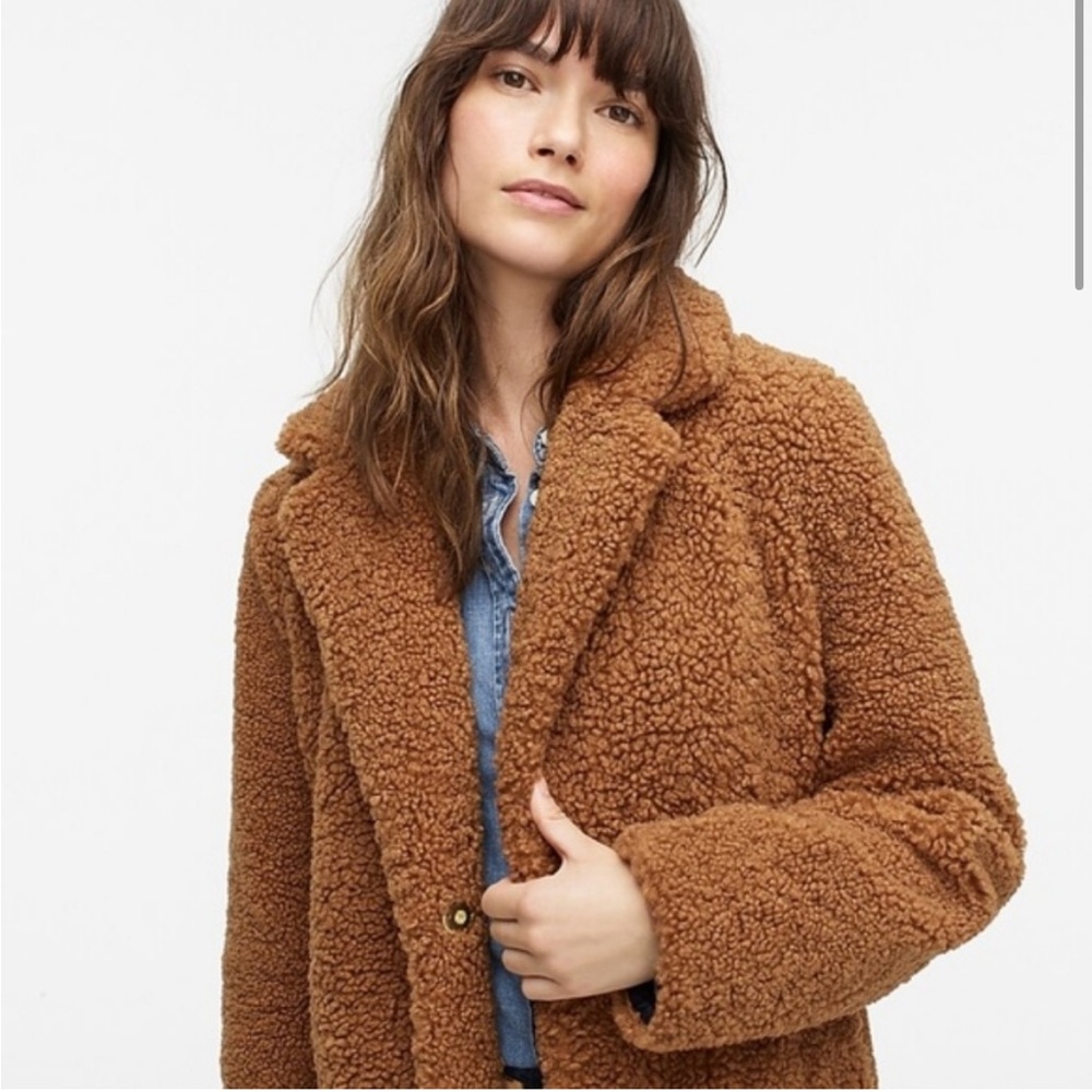 Sold out J Crew teddy sherpa top coat in tan brown size small - Picture 3 of 4